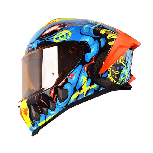 CASCO INTEGRAL SHAFT SHPRO611RS DRAKON AZUL NEGRO BRILLO VISOR NARANJADO