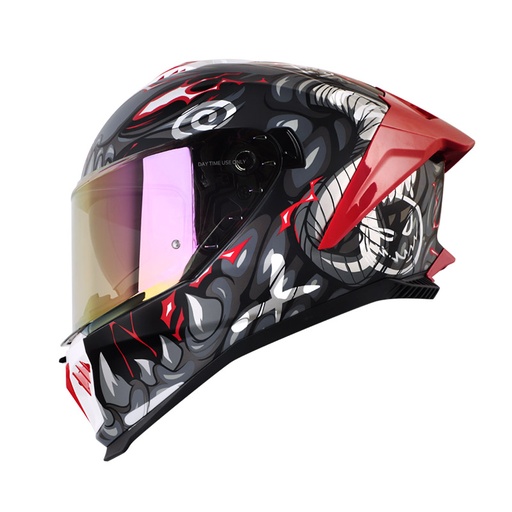 CASCO INTEGRAL SHAFT SHPRO611RS DRAKON GRIS OSCURO BLANCO MATE VISOR MORADO