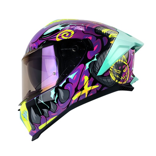 CASCO INTEGRAL SHAFT SHPRO611RS DRAKON MORADO AMARILLO BRILLO VISOR AZUL