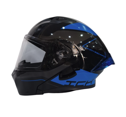 CASCO ABATIBLE ICH 3120 DOBLE VISOR MIXTER NEGRO AZUL BRILLO VISOR TRANSPARENTE 