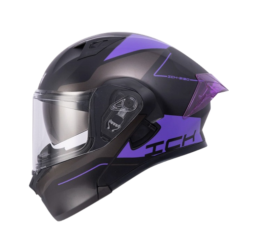CASCO ABATIBLE ICH 3120 DOBLE VISOR MIXTER NEGRO MORADO BRILLO VISOR TRANSPARENTE