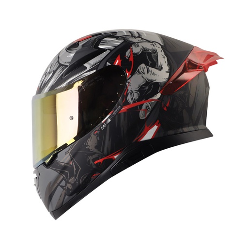 CASCO INTEGRAL SHAFT SHPRO612 DOBLE VISOR DRACULA NEGRO GRIS MATE VISOR DORADO