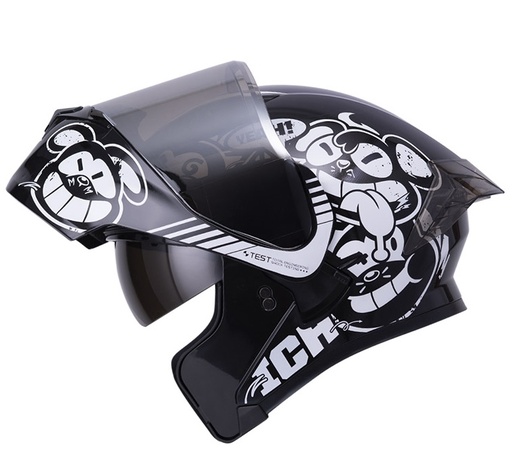 CASCO ABATIBLE ICH 3120 DOBLE VISOR TURN ON NEGRO BLANCO VISOR SILVER
