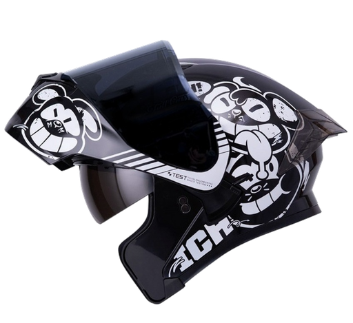 CASCO ABATIBLE ICH 3120 DOBLE VISOR TURN ON NEGRO BLANCO VISOR NEGRO