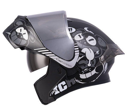 CASCO ABATIBLE ICH 3120 DOBLE VISOR TURN ON NEGRO NEGRO MATE VISOR SILVER