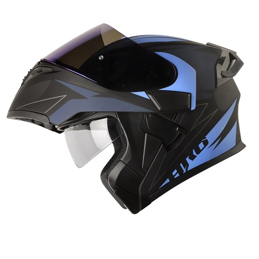 CASCO ABATIBLE HRO HRO3400 EVO DOBLE VISOR BREAKS NEGRO AZUL OSCURO MATE VISOR AZUL