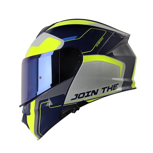 CASCO ABATIBLE SHAFT SH4000 EVO DOBLE VISOR SPLIT AZUL OSCURO GRIS BRILLO