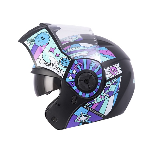 [175504] CASCO ABATIBLE ICH 3110S NIÑA DOBLE VISOR GROOVE NEGRO TURQUESA