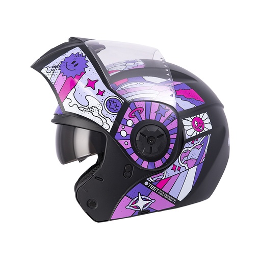 [175502] CASCO ABATIBLE ICH 3110S NIÑA DOBLE VISOR GROOVE NEGRO MORADO