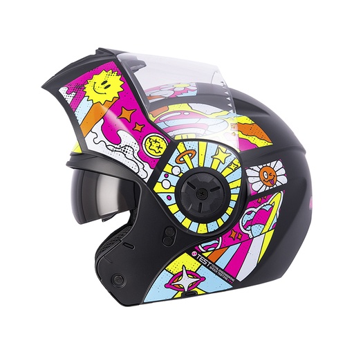 [175500] CASCO ABATIBLE ICH 3110S NIÑA DOBLE VISOR GROOVE NEGRO FUCSIA
