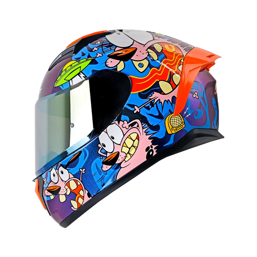 CASCO INTEGRAL SHAFT SH582SP EVO CORAJE EL PERRO COBARDE CAMALEON AZUL BRILLO