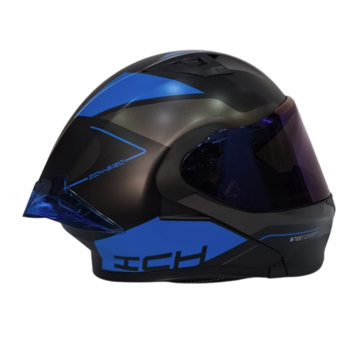 CASCO ABATIBLE ICH 3120 DOBLE VISOR MIXTER NEGRO AZUL MATE VISOR AZUL