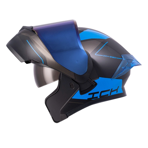 CASCO ABATIBLE ICH 3120 DOBLE VISOR MIXTER NEGRO AZUL MATE VISOR AZUL