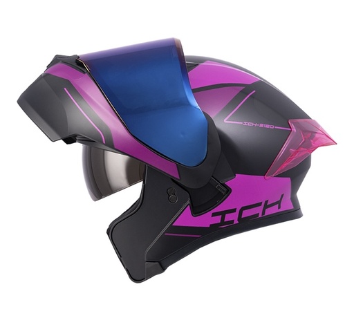CASCO ABATIBLE ICH 3120 DOBLE VISOR MIXTER NEGRO FUCSIA MATE VISOR AZUL