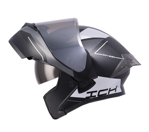 CASCO ABATIBLE ICH 3120 DOBLE VISOR MIXTER NEGRO SILVER MATE VISOR SILVER