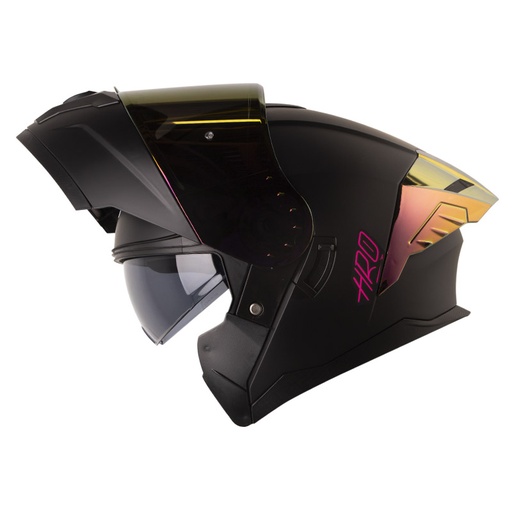 CASCO ABATIBLE HRO HRO3480 EVO DOBLE VISOR SOLID NEGRO FUCSIA MATE SPOILER DORADO FUCSIA