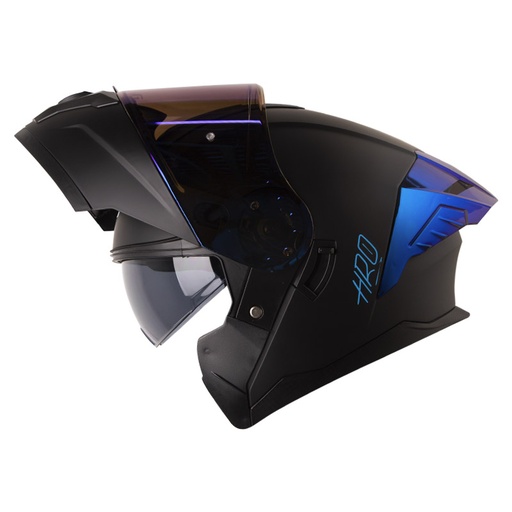 CASCO ABATIBLE HRO HRO3480 EVO DOBLE VISOR SOLID NEGRO AZUL MATE SPOILER AZUL