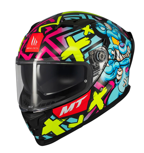 CASCO INTEGRAL MT FF128 DOBLE VISOR BRAKER CRAZY TEDDY B7 AZUL FUCSIA BRILLO