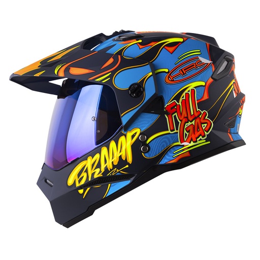 CASCO MULTIPROPOSITO HRO MX330 DOBLE VISOR STAY WILD AZUL AMARILLO MATE