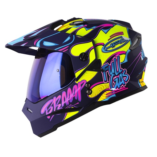 CASCO MULTIPROPOSITO HRO MX330 DOBLE VISOR STAY WILD AMARILLO FUCSIA MATE