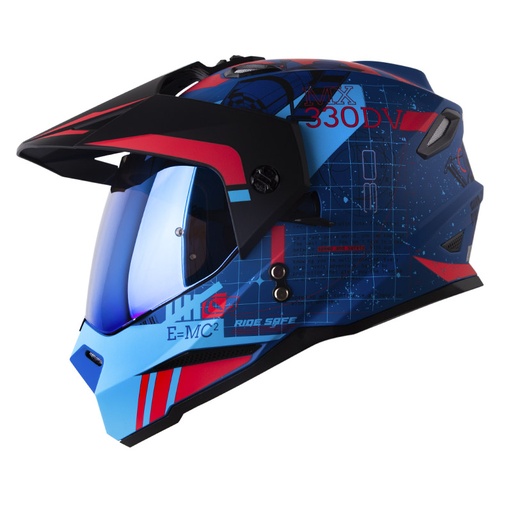 CASCO MULTIPROPOSITO HRO MX330 DOBLE VISOR SPACE RACE AZUL ROJO MATE