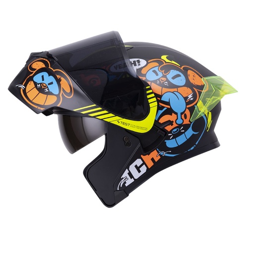 CASCO ABATIBLE ICH 3120 DOBLE VISOR TURN ON NEGRO NARANJA MATE VISOR NEGRO