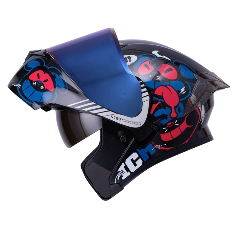 CASCO ABATIBLE ICH 3120 DOBLE VISOR TURN ON NEGRO AZUL NAVY MATE VISOR AZUL