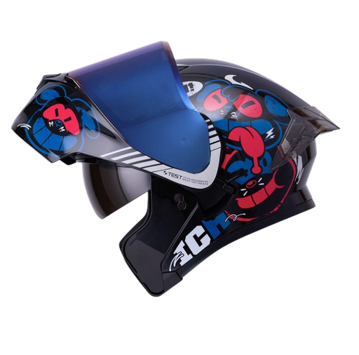 CASCO ABATIBLE ICH 3120 DOBLE VISOR TURN ON NEGRO AZUL NAVY MATE VISOR AZUL