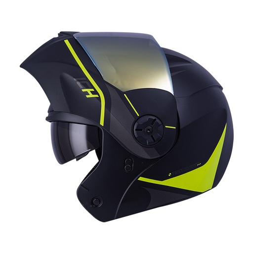 CASCO ABATIBLE ICH 3110DOT DOBLE VISOR REX NEGRO AMARILLO MATE VISOR DORADO