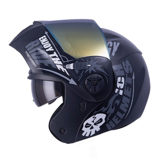 CASCO ABATIBLE ICH 3110DOT DOBLE VISOR SPEED MASTER NEGRO GRIS VISOR DORADO