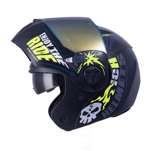CASCO ABATIBLE ICH 3110DOT DOBLE VISOR SPEED MASTER NEGRO AMARILLO MATE VISOR DORADO