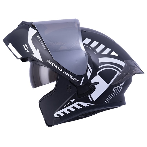 CASCO ABATIBLE ICH 3120 DOBLE VISOR COLOR TEST NEGRO BLANCO MATE VISOR SILVER