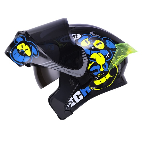 CASCO ABATIBLE ICH 3120 DOBLE VISOR TURN ON NEGRO AZUL BRILLO VISOR NEGRO