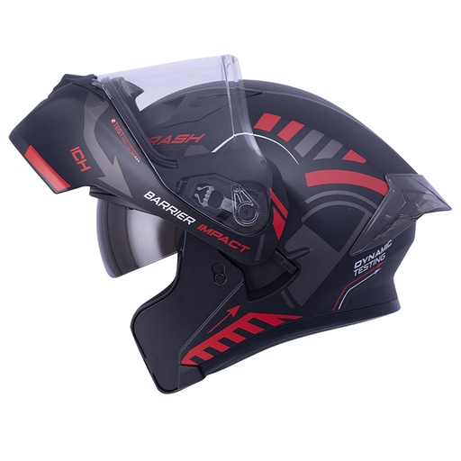 CASCO ABATIBLE ICH 3120 DOBLE VISOR COLOR TEST NEGRO ROJO MATE VISOR TRANSPARENTE