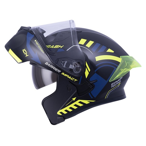 CASCO ABATIBLE ICH 3120 DOBLE VISOR COLOR TEST NEGRO AMARILLO MATE VISOR TRANSPARENTE