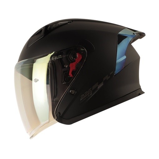 CASCO ABIERTO SHAFT SH226 GT SOLID NEGRO NEGRO MATE SPOILER IRIDIUM AZUL VISOR DORADO 