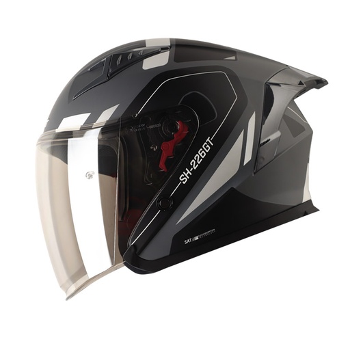 CASCO ABIERTO SHAFT SH226 GT BALAM GRIS OSCURO SILVER MATE VISOR SILVER