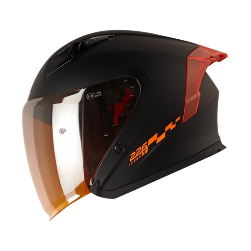 CASCO ABIERTO SHAFT SH226 GT SOLID NEGRO NARANJADO MATE VISOR NARANJADO