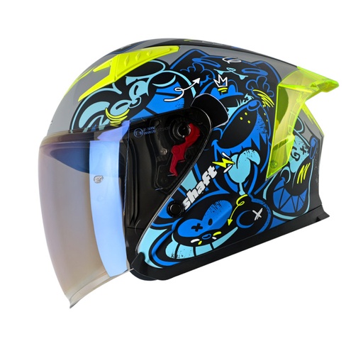 CASCO ABIERTO SHAFT SH226 GT ANYMANIAC GRIS AZUL MATE VISOR AZUL