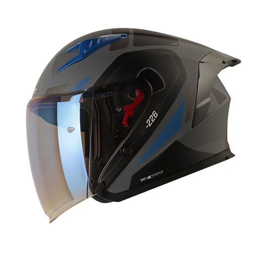 CASCO ABIERTO SHAFT SH226 GT BALAM GRIS OSCURO AZUL MATE VISOR AZUL