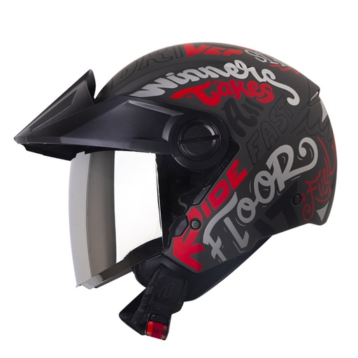 CASCO ABIERTO SHAFT SH212 RACER GRIS OSCURO ROJO MATE VISOR SILVER