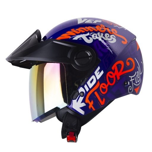 CASCO ABIERTO SHAFT SH212 RACER MORADO AZUL CLARO BRILLO VISOR MORADO