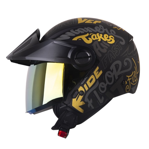 CASCO ABIERTO SHAFT SH212 RACER NEGRO DORADO MATE VISOR DORADO