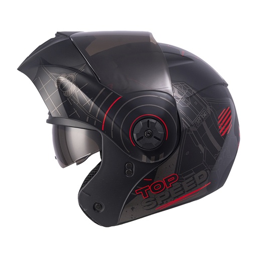CASCO ABATIBLE ICH 3110DOT DOBLE VISOR AIR FORZA NEGRO ROJO MATE VISOR NEGRO