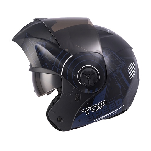 CASCO ABATIBLE ICH 3110DOT DOBLE VISOR AIR FORZA NEGRO BLANCO MATE VISOR NEGRO