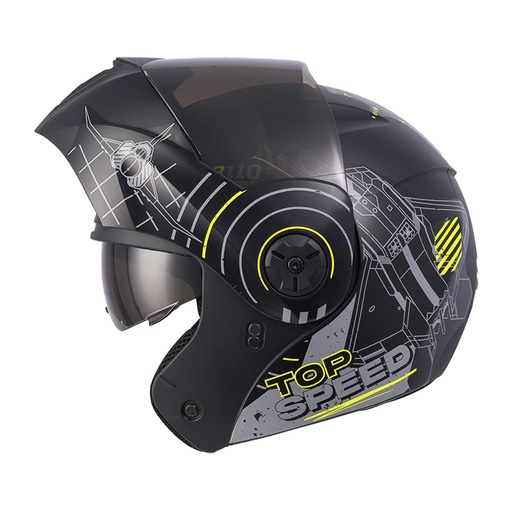 CASCO ABATIBLE ICH 3110DOT DOBLE VISOR AIR FORZA NEGRO AMARILLO MATE VISOR NEGRO