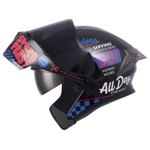 CASCO ABATIBLE ICH 3120 DOBLE VISOR FIFTIES NEGRO ROJO BRILLO VISOR NEGRO