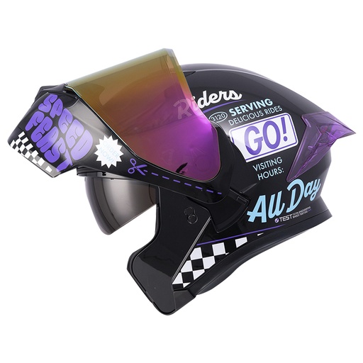 CASCO ABATIBLE ICH 3120 DOBLE VISOR FIFTIES NEGRO MORADO BRILLO VISOR MORADO