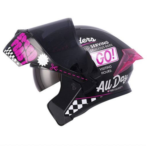 CASCO ABATIBLE ICH 3120 DOBLE VISOR FIFTIES NEGRO FUCSIA VISOR NEGRO