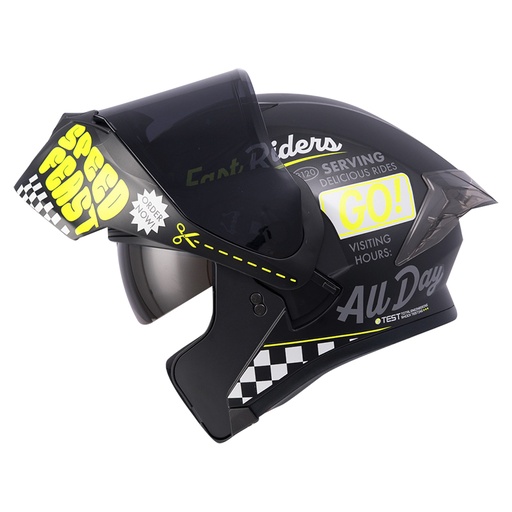 CASCO ABATIBLE ICH 3120 DOBLE VISOR FIFTIES NEGRO AMARILLO MATE VISOR NEGRO